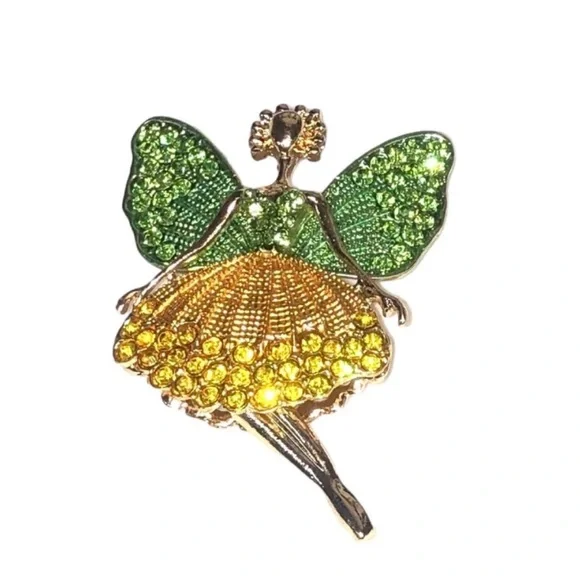 UNBRANDED Sugarplum FAIRY Green And Gold Ballerina Brooch #1 - Picture 3 of 10